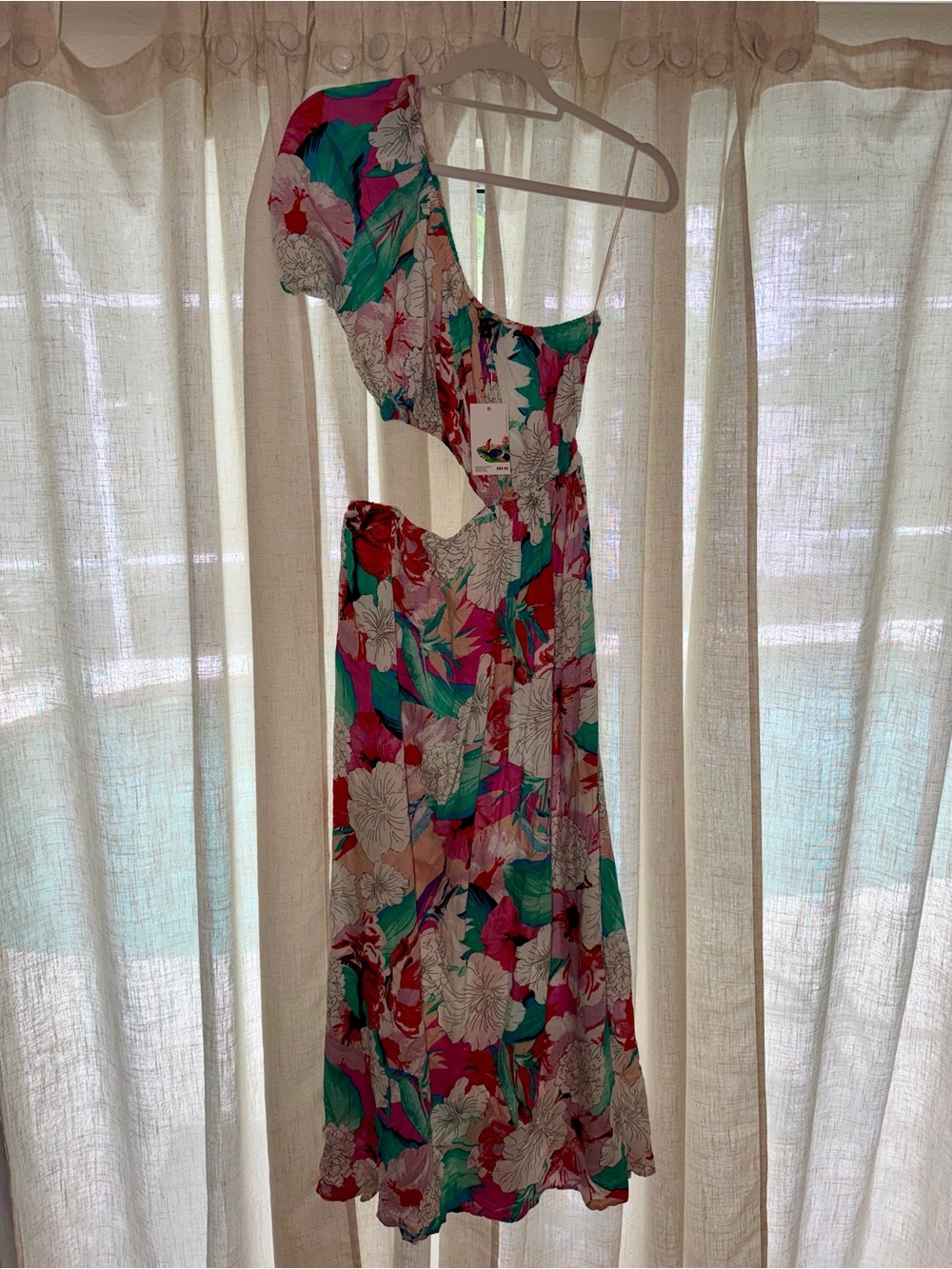 America & beyond floral one shoulder ruffle maxi dress with cutout